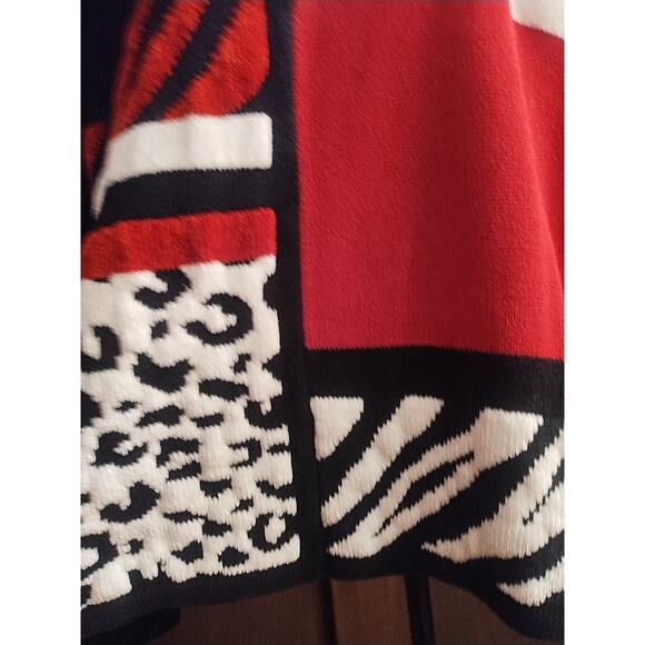 Alfred Dunner 3X Red Black sweater colorblock pullover textured animal print - Picture 5 of 12